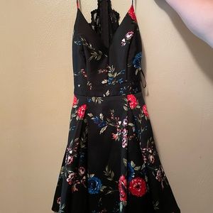 Formal A-line dress. Floral pattern. Worn only 2 times. Lacy, zip-up back